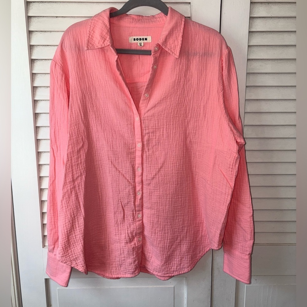 Boden Coral Gauze Button-Up Shirt size 10 Beachy Lightweight Breathable - Picture 3 of 7